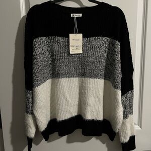 Miracle Women's Striped Sweater - Black, Gray, and White